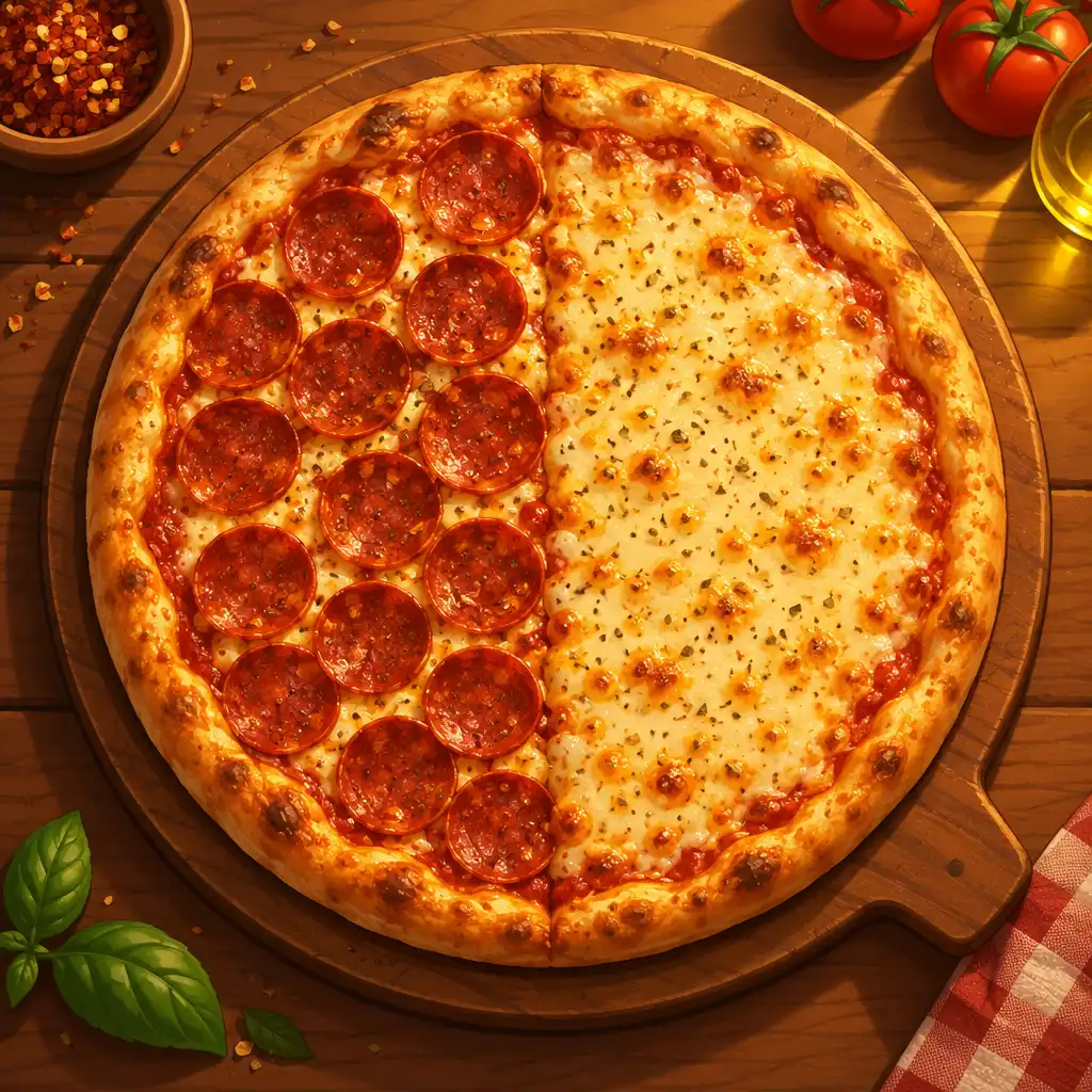 Pizza pół na pół: pepperoni i ser