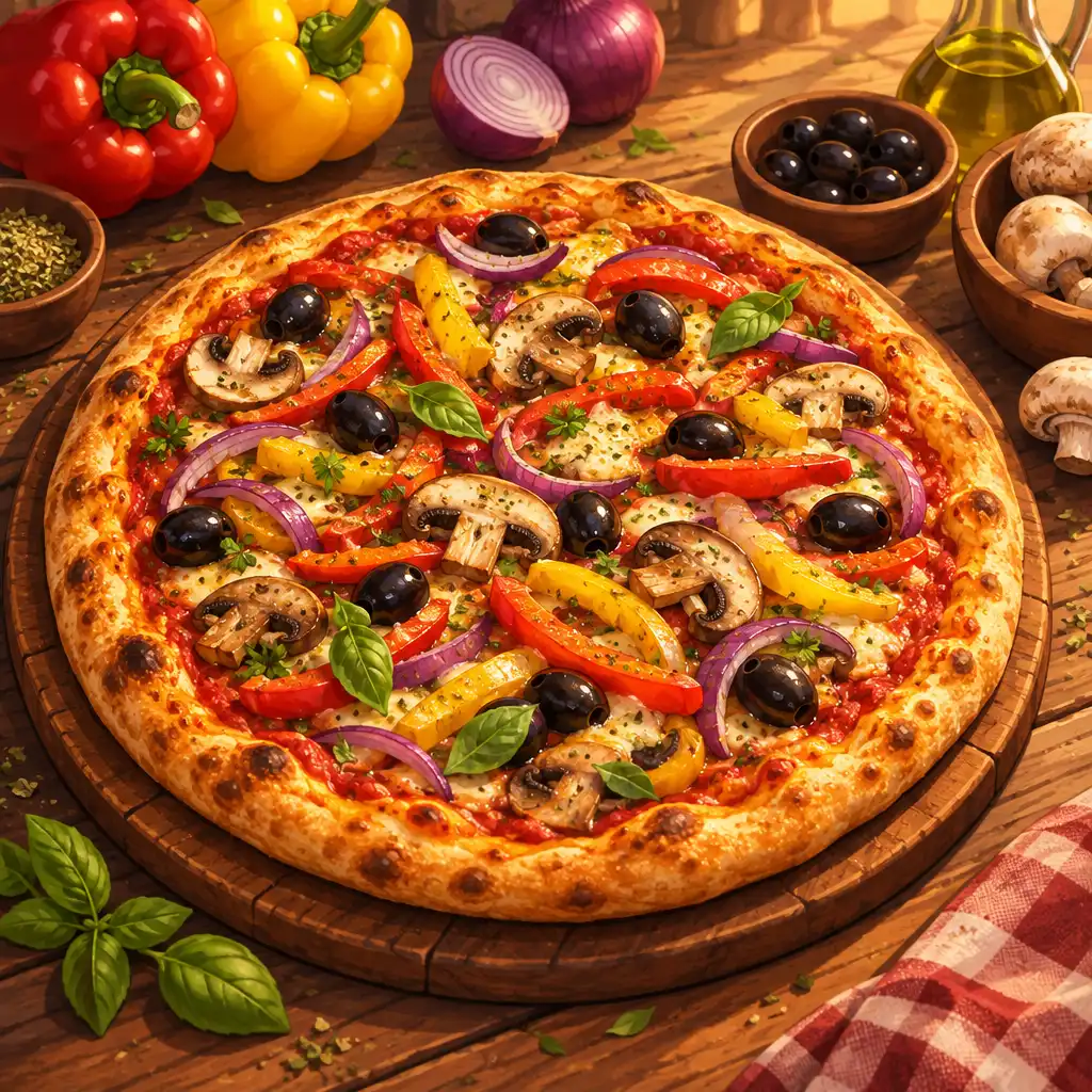 Kolorowa pizza wegetariańska z warzywami
